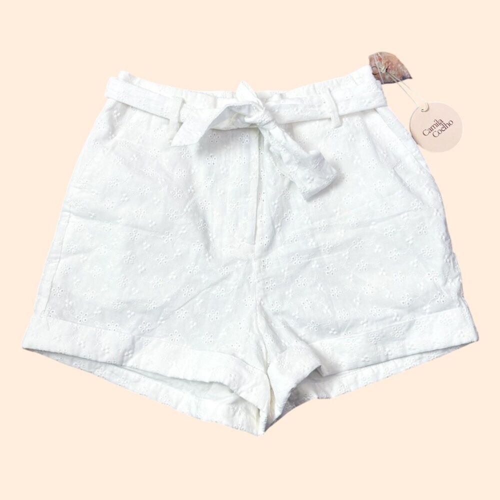 Camila Coelho White Eyelet Shorts